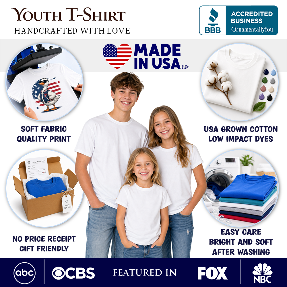 Kids 4th of July Patriotic Duck T-Shirt, Funny Youth Independence Day Tee