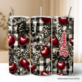 Coquette Cherries And Bows 20oz Personalized Tumbler With Lid and Stainless Steel Straw, Vintage Girly Buffalo Plaid Gift Cup