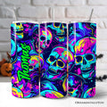 Neon Skull Chaos 20oz Personalized Tumbler With Lid and Stainless Steel Straw, Psychedelic Horror Halloween Gift Cup