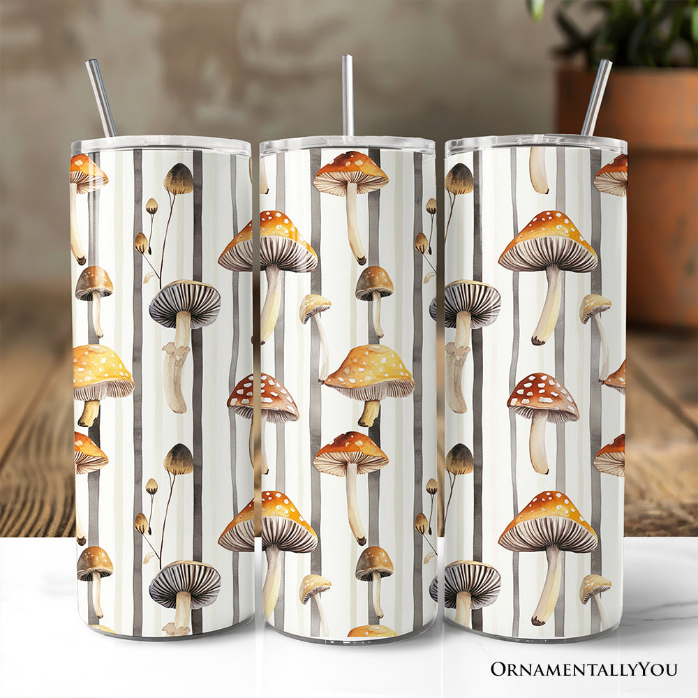 Vintage Woodland Mushroom Pattern 20oz Personalized Tumbler With Lid and Stainless Steel Straw, Forest Forager Nature Gift Cup